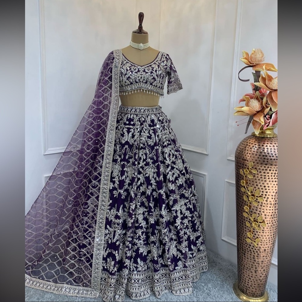 Purple Embroidered Lehnga